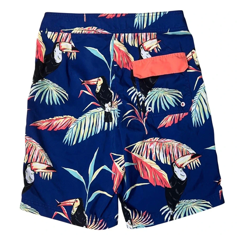 American Eagle Men's XS Blue Toucan Tropical Palm Print Swim Trunks Board Shorts